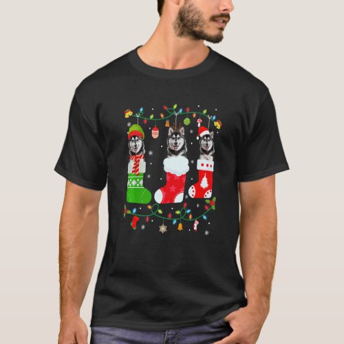 Siberian Husky Dog Three Christmas Socks Sweater X