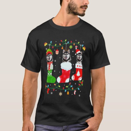 Siberian Husky Dog Three Christmas Socks Sweater X