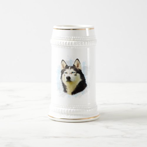 Siberian Husky Dog Water Color Art Beer Stein