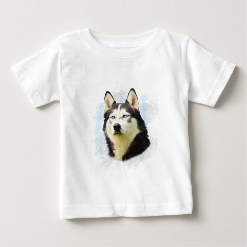 Siberian Husky Dog Water Color Art Painting Baby T_Shirt