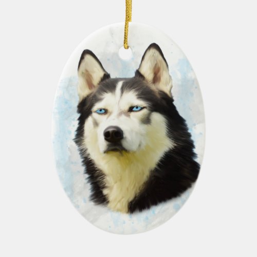 Siberian Husky Dog Water Color Art Painting Ceramic Ornament