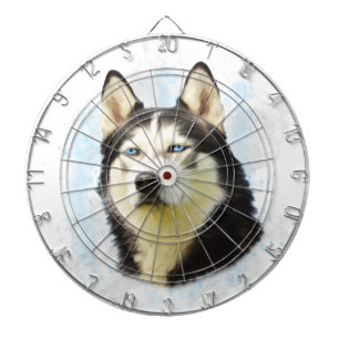 Siberian Husky Dog Water Color Art Painting Dartboard With Darts