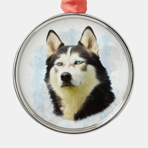 Siberian Husky Dog Water Color Art Painting Metal Ornament
