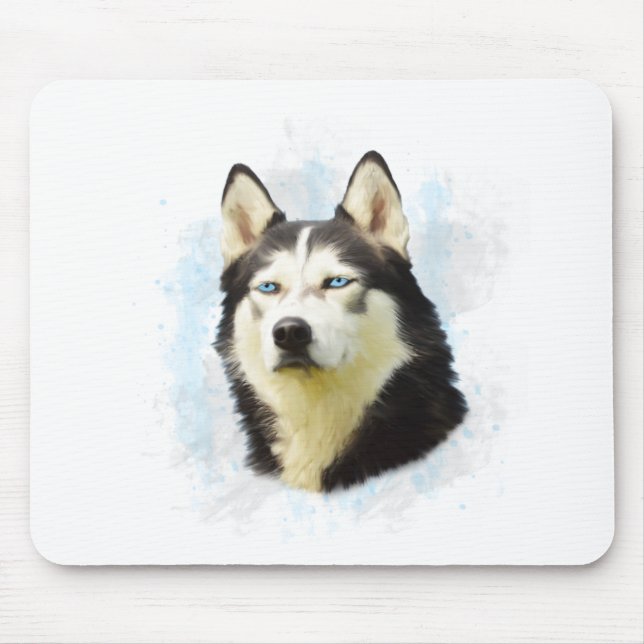 Siberian Husky Dog Water Color Art Painting Mouse Pad (Front)