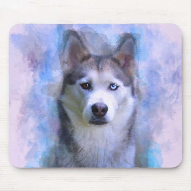 Siberian Husky Dog Water Color Art Painting Mouse Pad (Front)