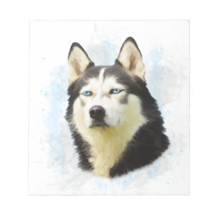 Siberian Husky Dog Water Color Art Painting Notepad