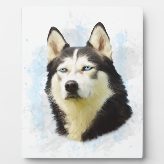 Siberian Husky Dog Water Color Art Painting Plaque (Front)