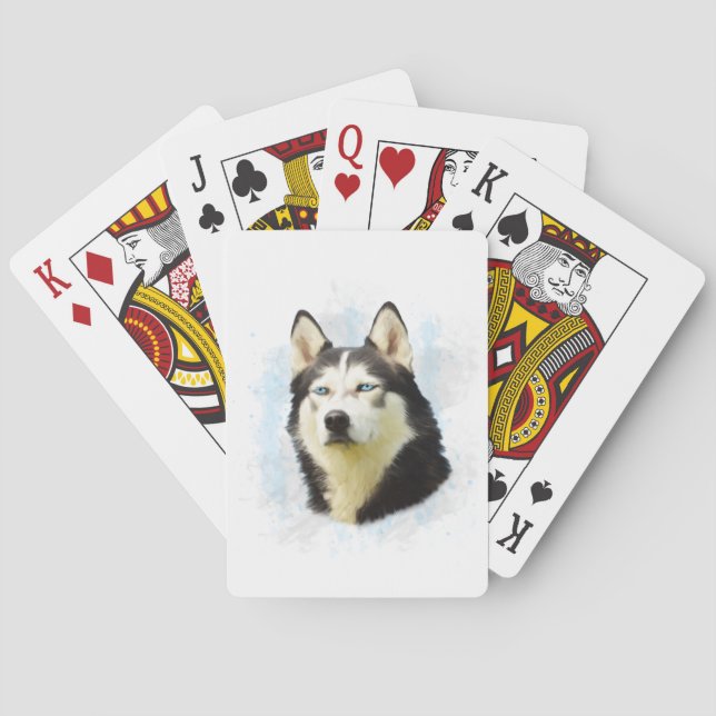 Siberian Husky Dog Water Color Art Painting Poker Cards (Back)