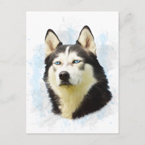 Siberian Husky Dog Water Color Art Painting Postcard