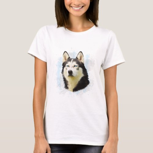 Siberian Husky Dog Water Color Art Painting T_Shirt