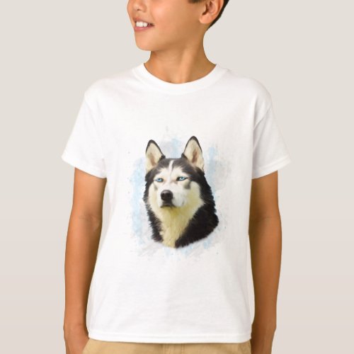 Siberian Husky Dog Water Color Art Painting T_Shirt