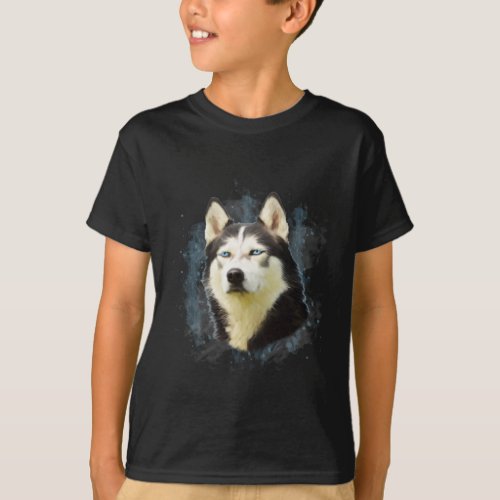 Siberian Husky Dog Water Color Art Painting T_Shirt