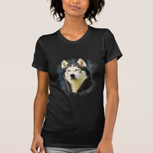 Siberian Husky Dog Water Color Art Painting T_Shirt