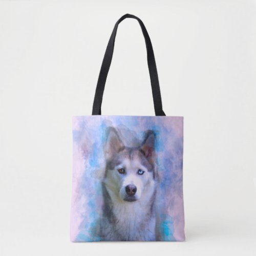 Siberian Husky Dog Water Color Art Painting Tote Bag