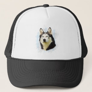 Siberian Husky Dog Water Color Art Painting Trucker Hat