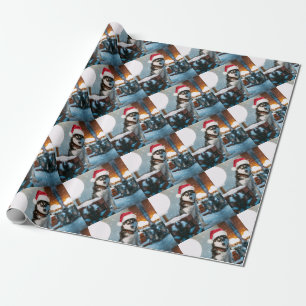Siberian Husky dog wearing santa hat Wrapping Paper