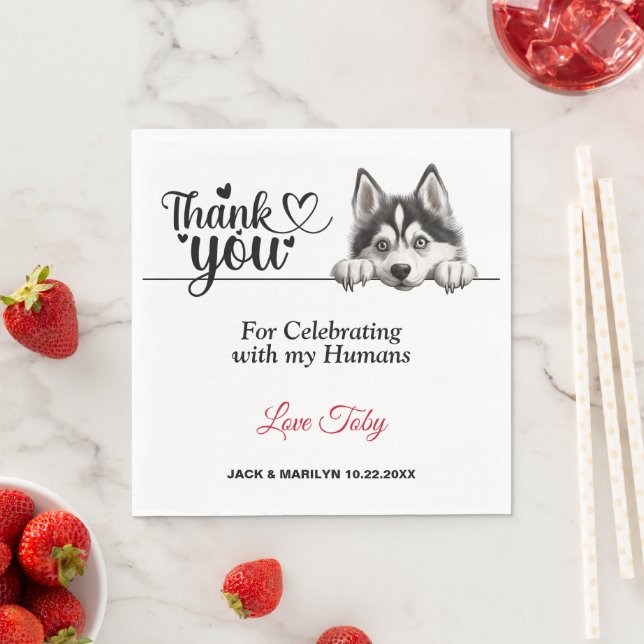 Siberian Husky Dog Wedding Thank You Napkins (Insitu)