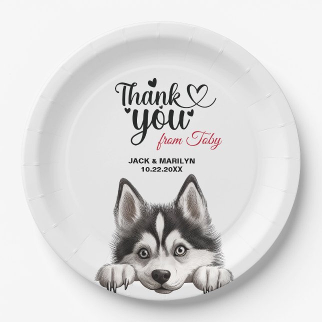 Siberian Husky Dog Wedding Thank You Paper Plates (Front)
