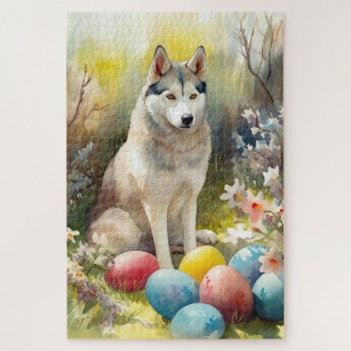 Siberian Husky Dog with Easter Eggs Holiday  Jigsaw Puzzle