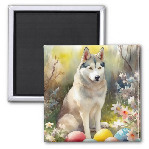 Siberian Husky Dog with Easter Eggs Holiday  Magnet