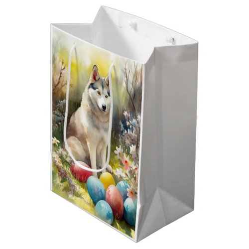 Siberian Husky Dog with Easter Eggs Holiday  Medium Gift Bag