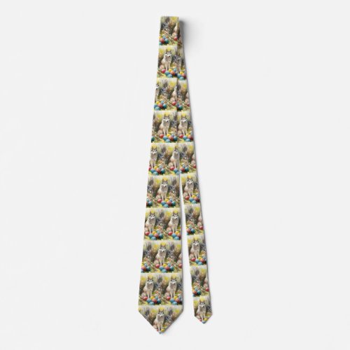 Siberian Husky Dog with Easter Eggs Holiday  Neck Tie