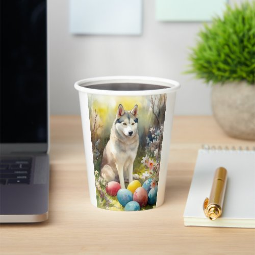 Siberian Husky Dog with Easter Eggs Holiday  Paper Cups