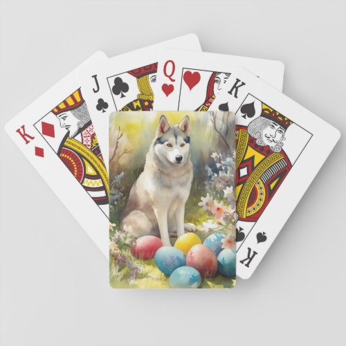 Siberian Husky Dog with Easter Eggs Holiday  Playing Cards