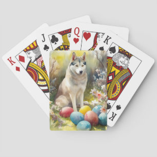 Siberian Husky Dog with Easter Eggs Holiday  Poker Cards