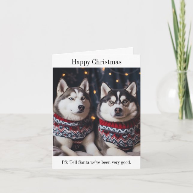 Siberian Husky Dogs Christmas Card (Front)