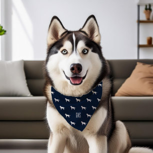 Siberian Husky Dogs Pattern Monogrammed Pet Bandana Collar