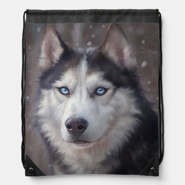 Siberian Husky Drawstring Bag (Front)