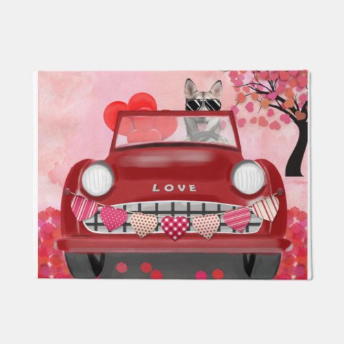 Siberian Husky Driving Car with Hearts Valentines Doormat