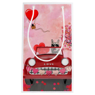 Siberian Husky Driving Car with Hearts Valentine's Small Gift Bag