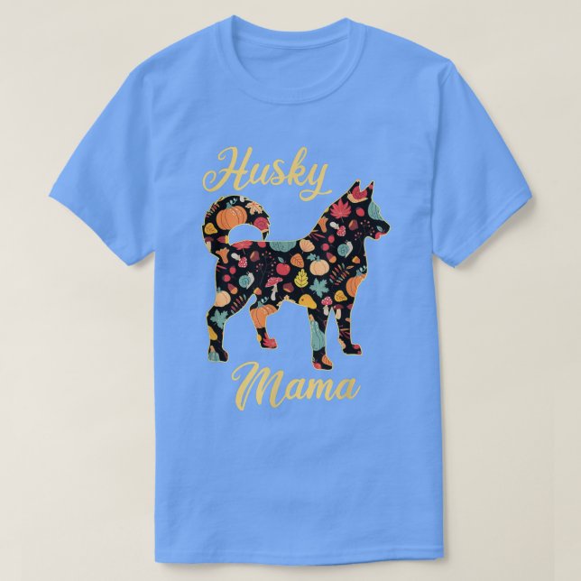Siberian Husky Fall Pattern Pumpkin Autumn Leaves  T-Shirt (Design Front)