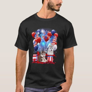Siberian Husky Firework American Flag 4th Of July  T-Shirt