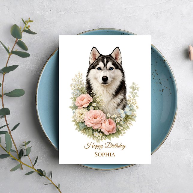 Siberian Husky Floral Portrait Card (Creator Uploaded)