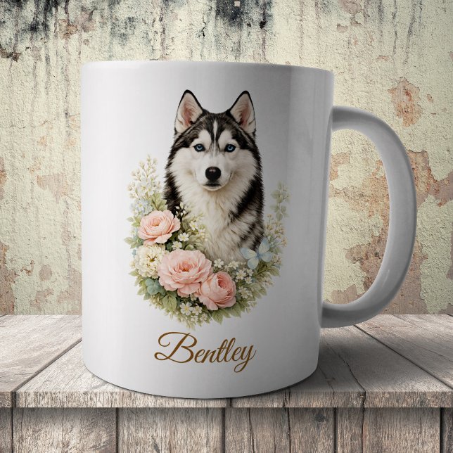 Siberian Husky Floral Portrait Coffee Mug (Creator Uploaded)