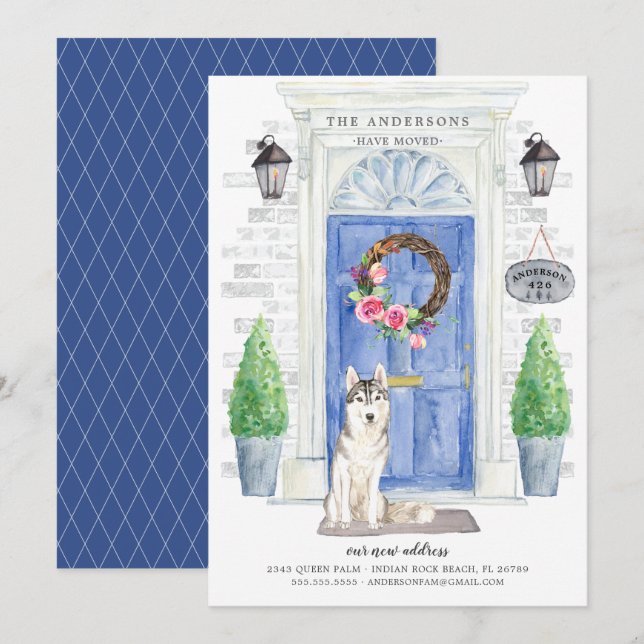 Siberian Husky Front Door Moving Announcement (Front/Back)