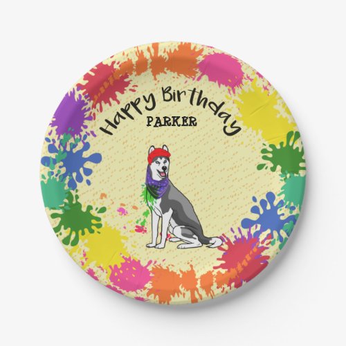 Siberian Husky Fun Paint Splash Art Party  Paper Plates