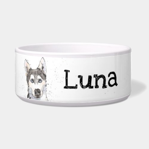 Siberian Husky funny ink drawing personalized dog Bowl