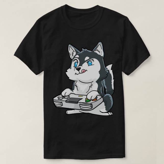 Siberian Husky Gamepad Kawaii T-Shirt (Design Front)