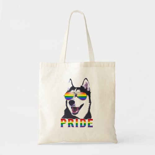 Siberian Husky Gay Pride LGBT Rainbow Flag Sunglas Tote Bag