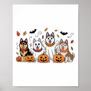 Siberian Husky Ghost Fall Autumn Thanksgiving Hall Poster