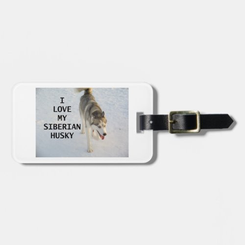 siberian husky grey and white love w pic luggage tag