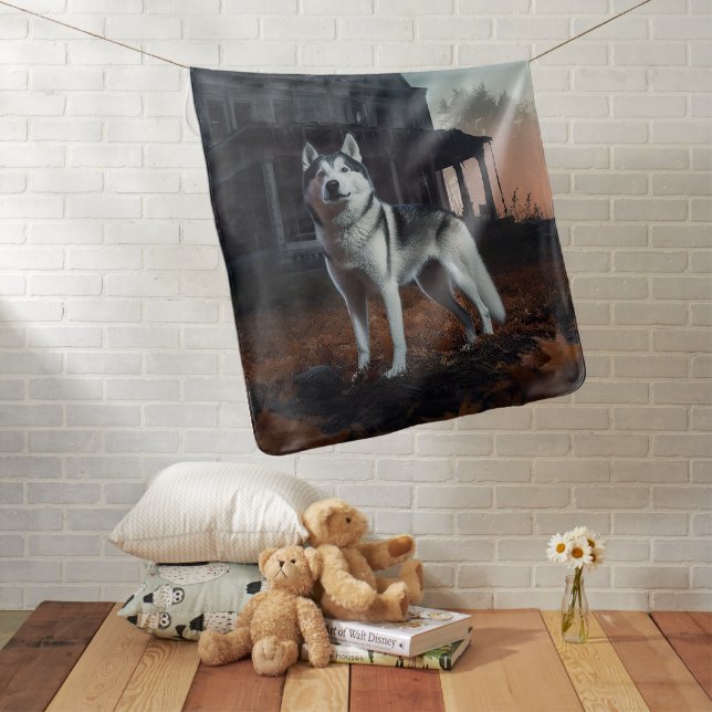 Siberian Husky Halloween Scary  Baby Blanket (In Situ)