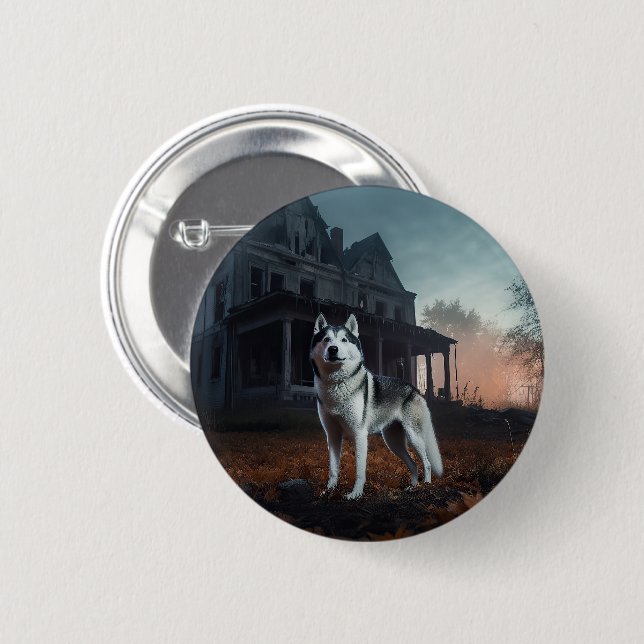 Siberian Husky Halloween Scary  Button (Front & Back)