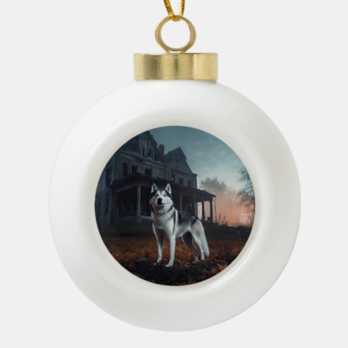 Siberian Husky Halloween Scary  Ceramic Ball Christmas Ornament