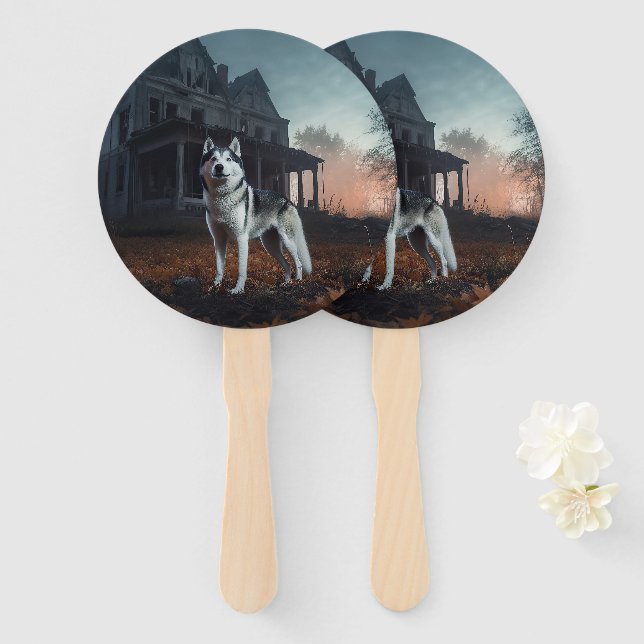 Siberian Husky Halloween Scary  Hand Fan (Front and Back)