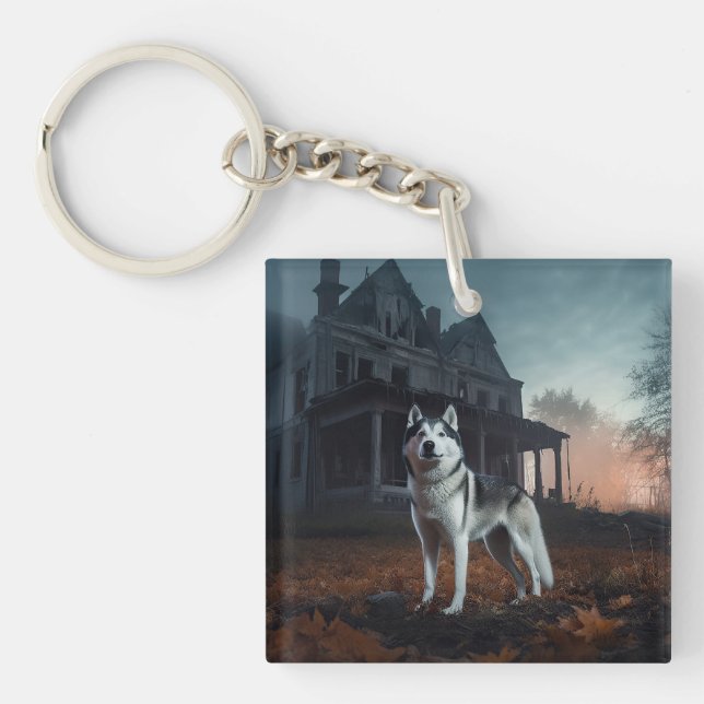 Siberian Husky Halloween Scary  Keychain (Front)